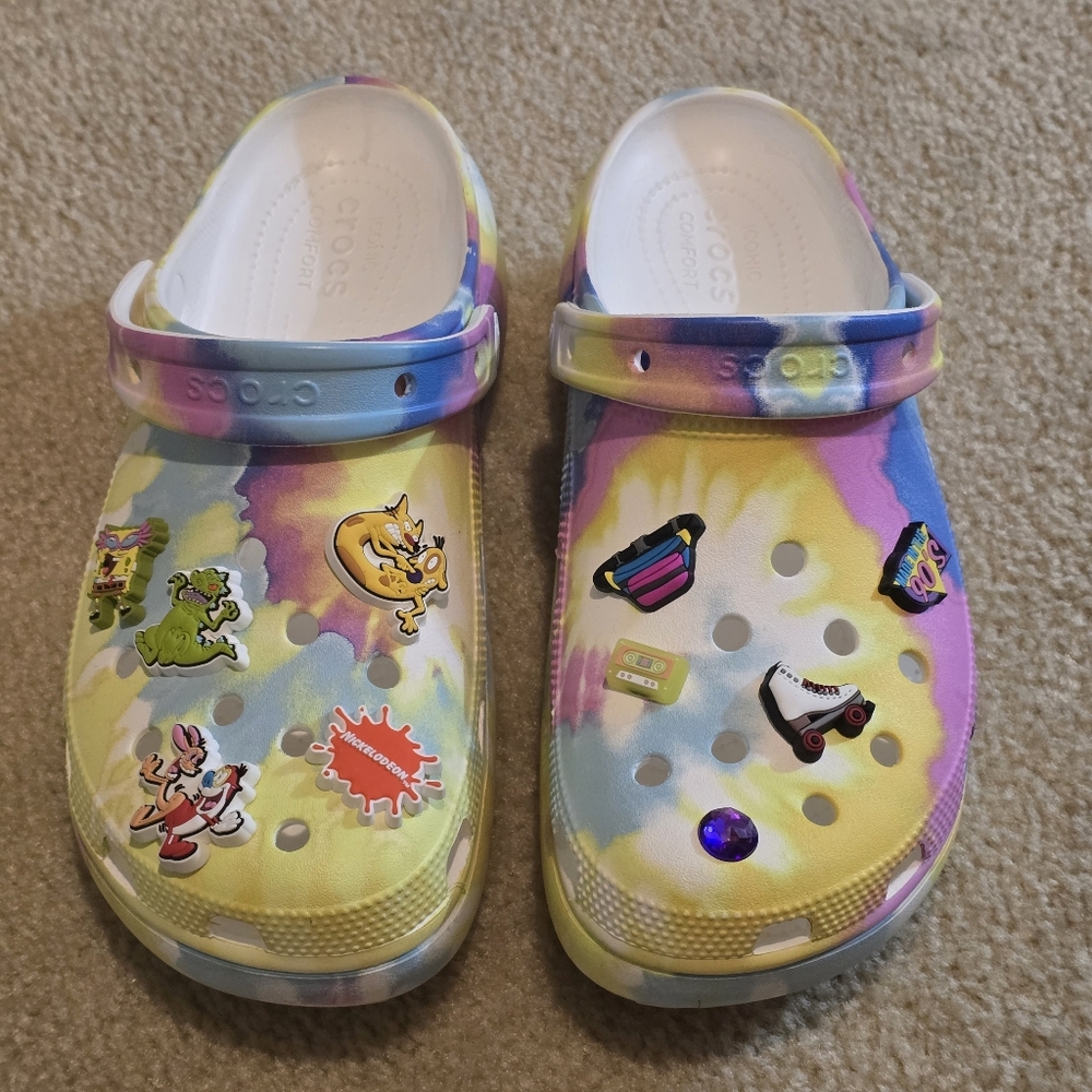 Crocs Classic Platform with Jibbitz Charms,  Pastel Tie Dye, Women's Size 11